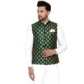 Men's Banarasi Printed Nehru Jacket (Green)