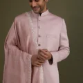 English Pink Scuba Satin Sherwani Set