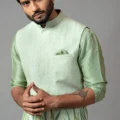 Mint Green Embroidered Nehru Jacket With Kurta Set