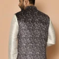 Digital Printed Velvet Nehru Jacket in Grey