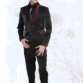 Plain Art Silk Blazer Suit in Black