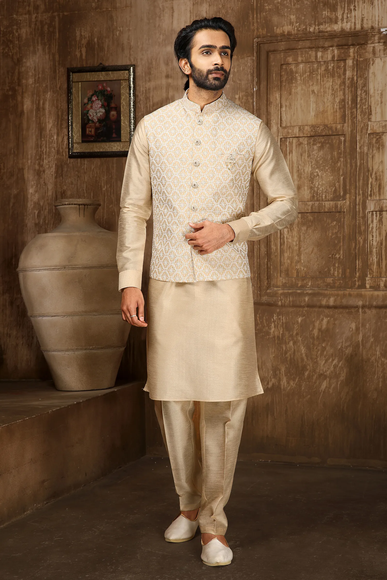 Banarasi Art Silk Kurta Pajama with Jacket