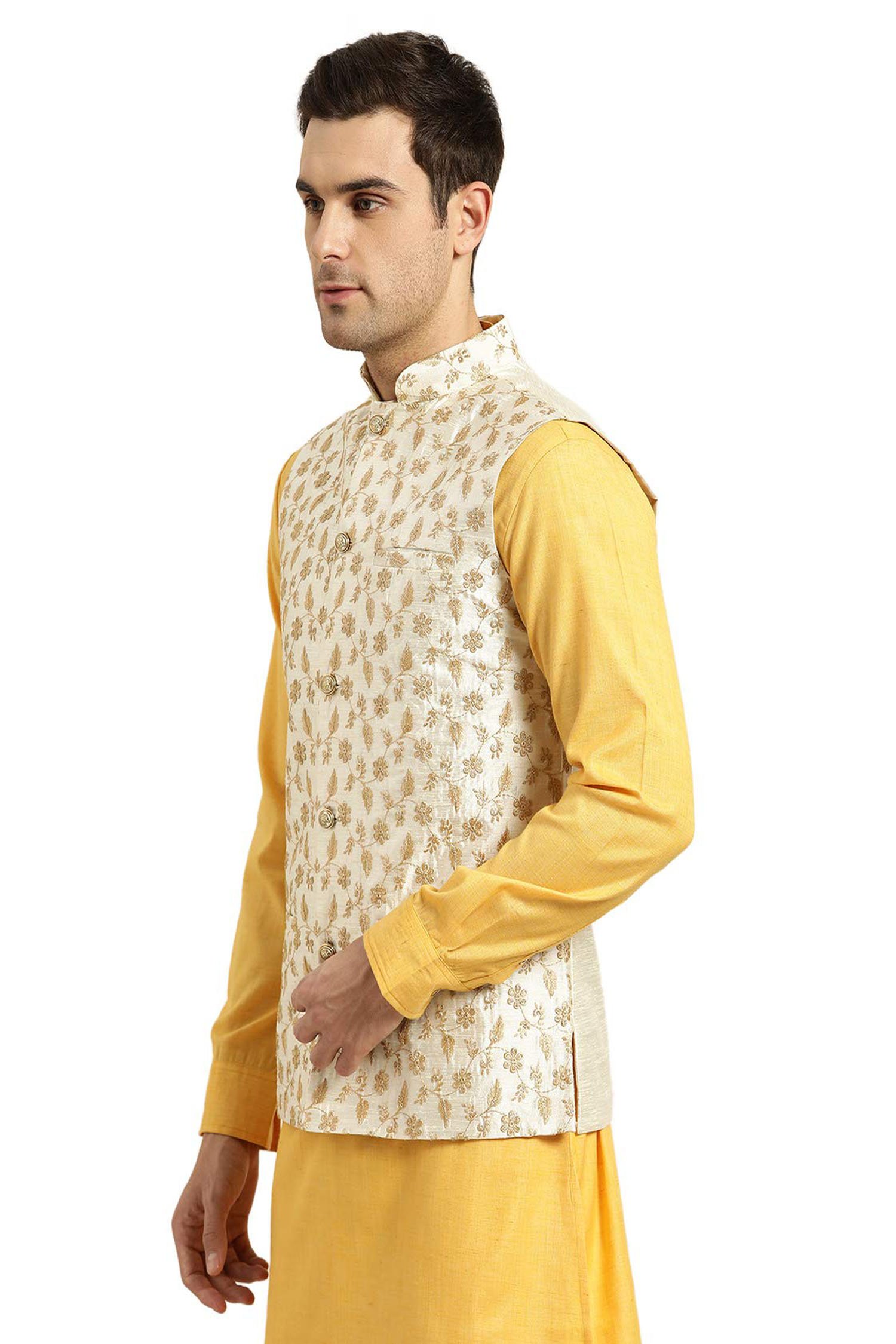 Mens Silk Blend, Embroidered Nehru Jacket