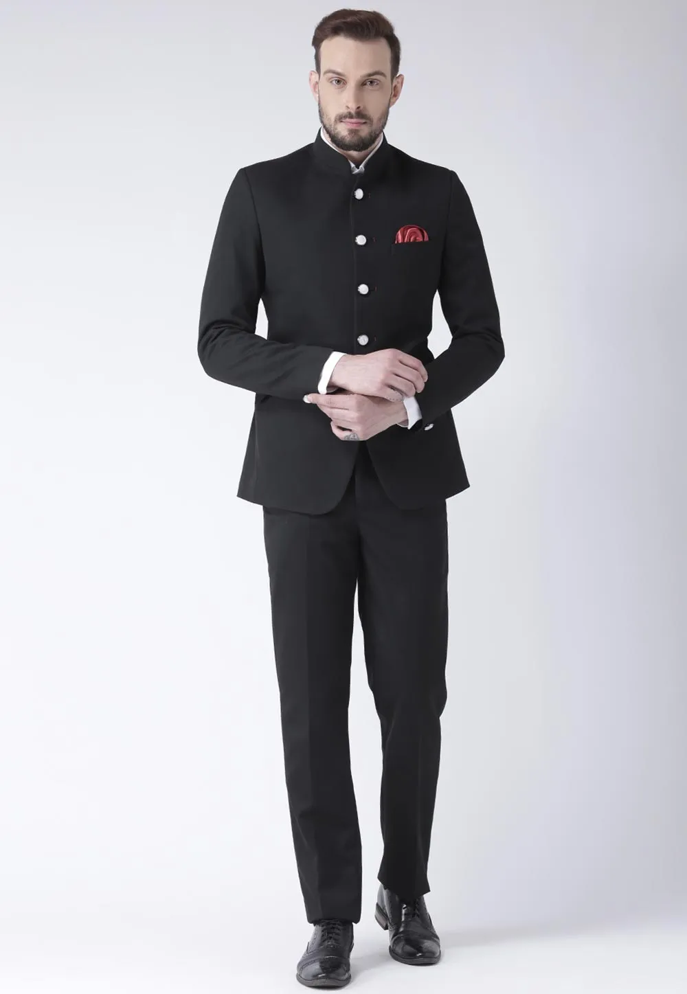 Solid Color Polyester Viscose Jodhpuri Suit in Black