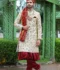 Woven Art Silk Sherwani in Cream