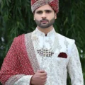 Woven Art Silk Sherwani in Off White